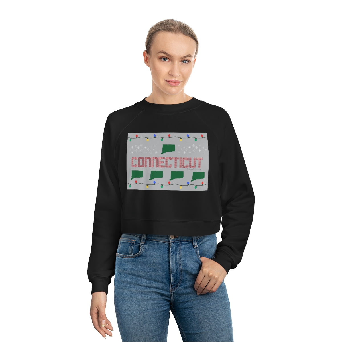 Connecticut Ugly Holiday Women's Cropped Fleece Pullover