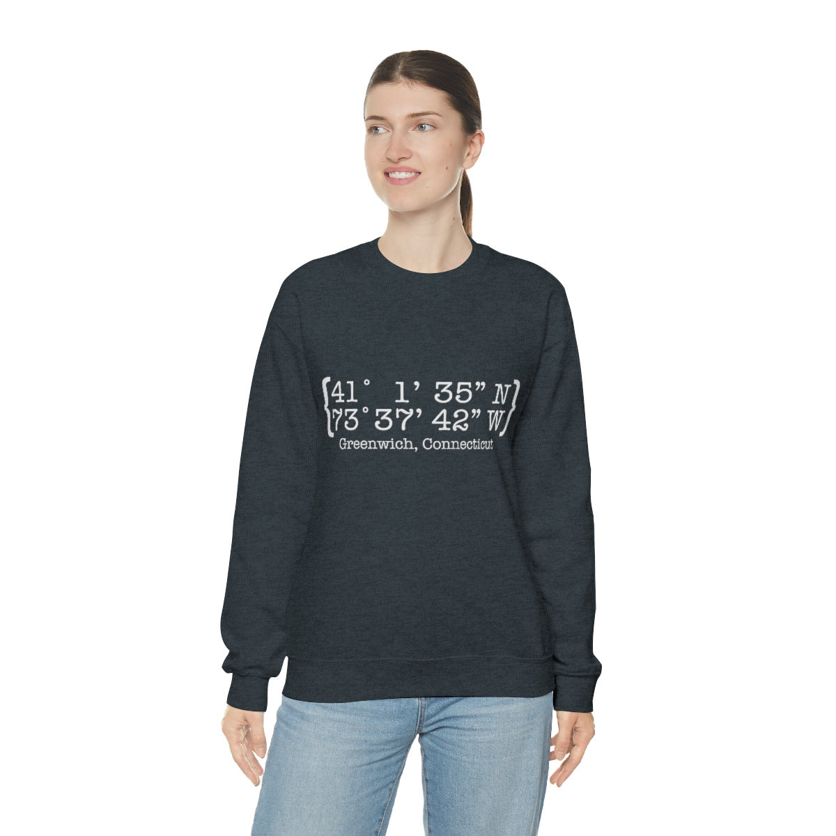 Greenwich Coordinates Unisex Heavy Blend™ Crewneck Sweatshirt - White Print