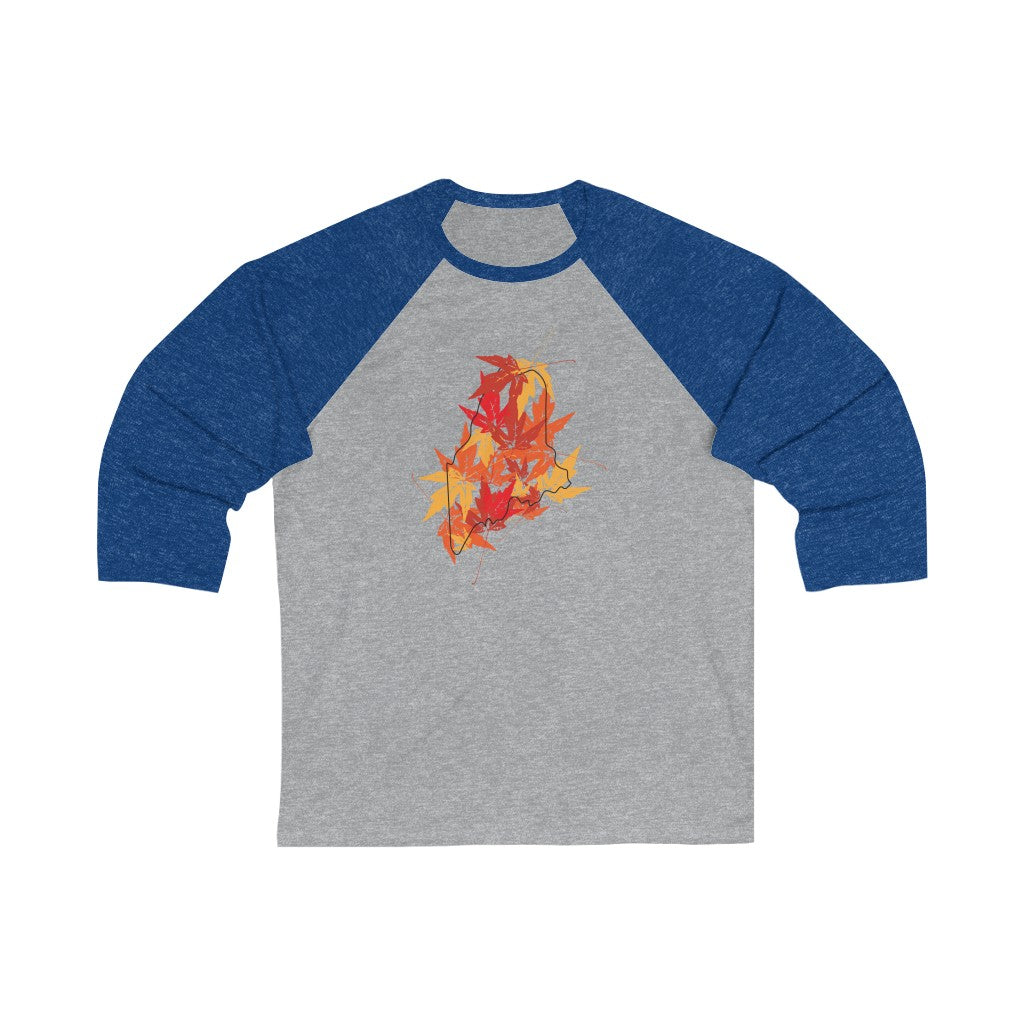 Maine Leaves Unisex 3\4 Sleeve Baseball Tee