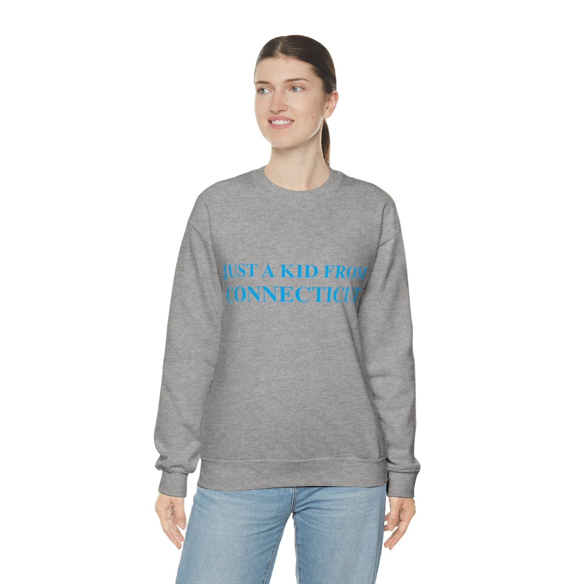 Just a Kid From Connecticut Unisex Heavy Blend™ Crewneck Sweatshirt - Blue Font