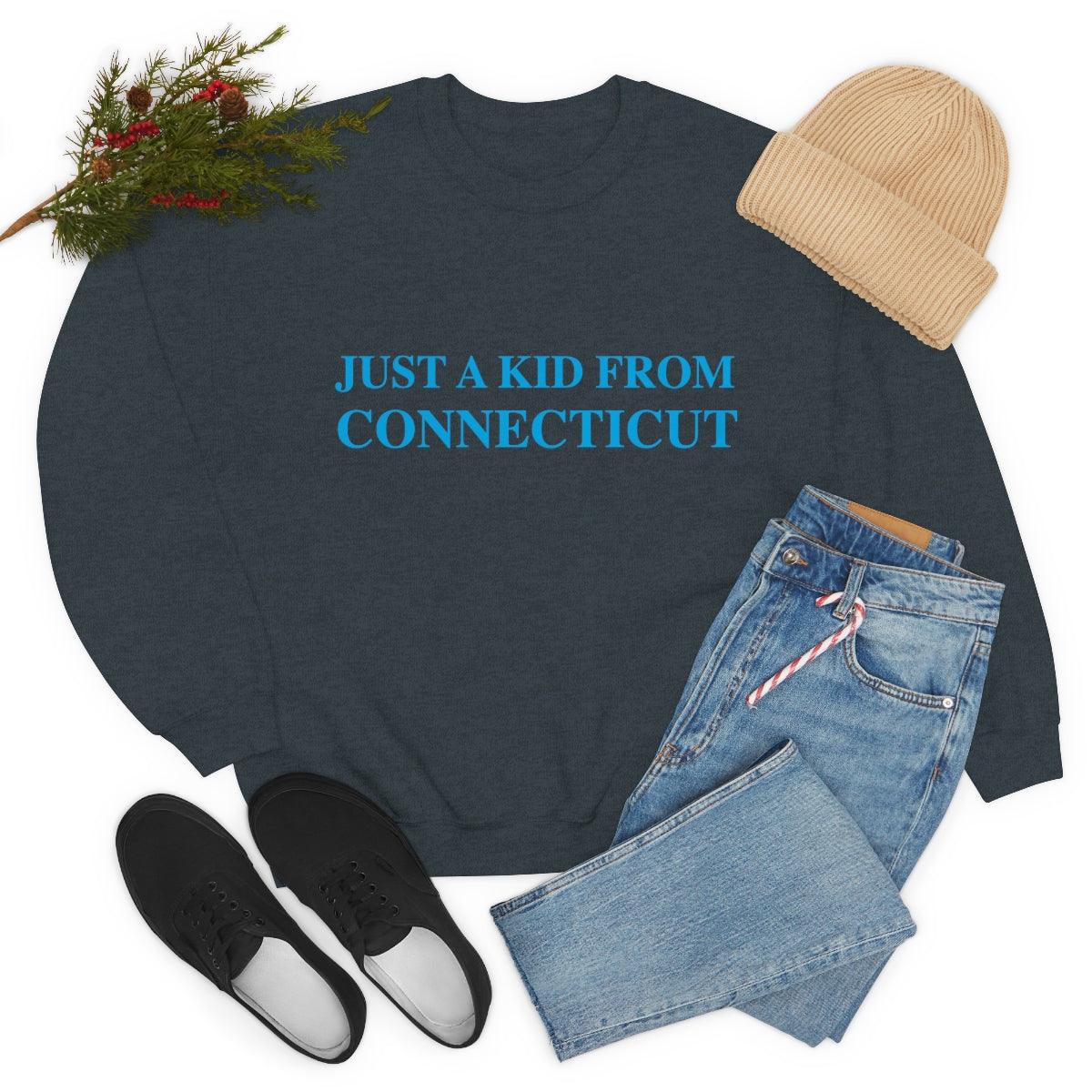 Just a Kid From Connecticut Unisex Heavy Blend™ Crewneck Sweatshirt - Blue Font