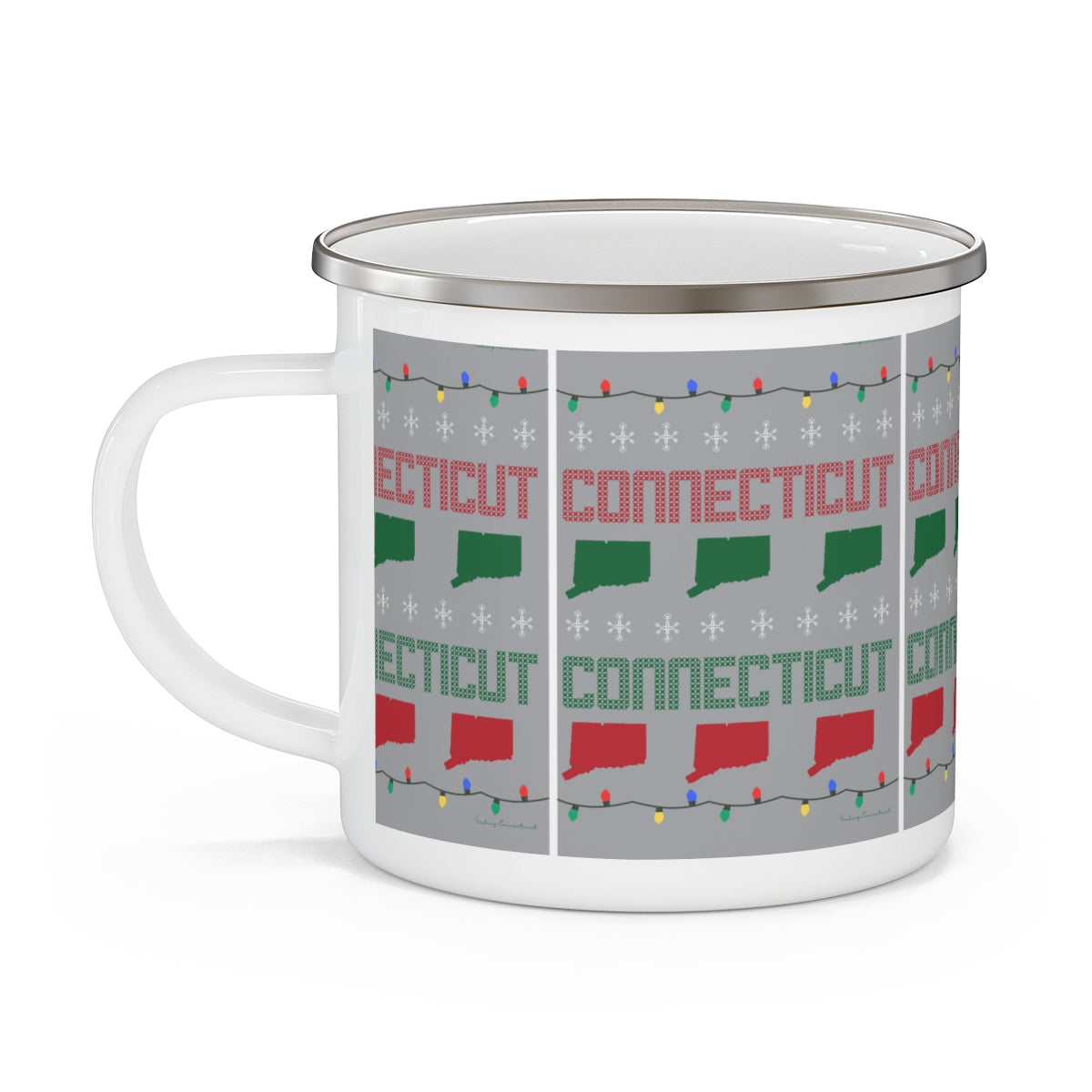 Connecticut Ugly Holiday Enamel Camping Mug