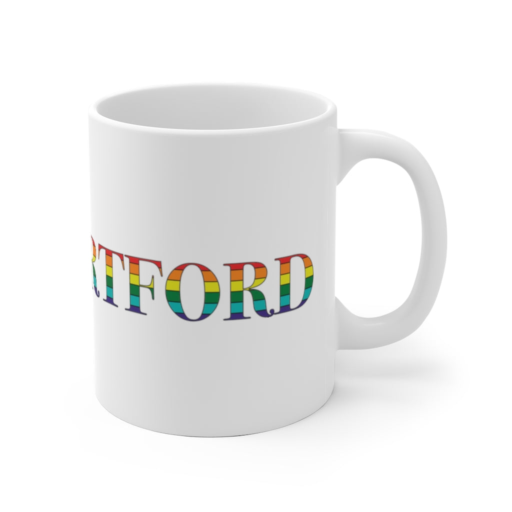 West Hartford Rainbow mug.  West Hartford Connecticut tee shirts, hoodies sweatshirts, mugs, other apparel, home gifts, and souvenirs.  10% of the Proceeds of this collection will be donated to a Connecticut LGBTQ organization. Free USA shipping. 