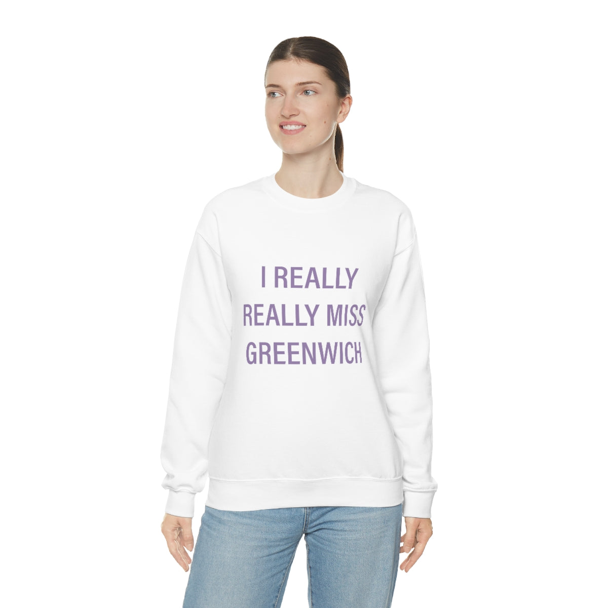 I Really Really Miss Greenwich Unisex Heavy Blend™ Crewneck Sweatshirt - Purple Print