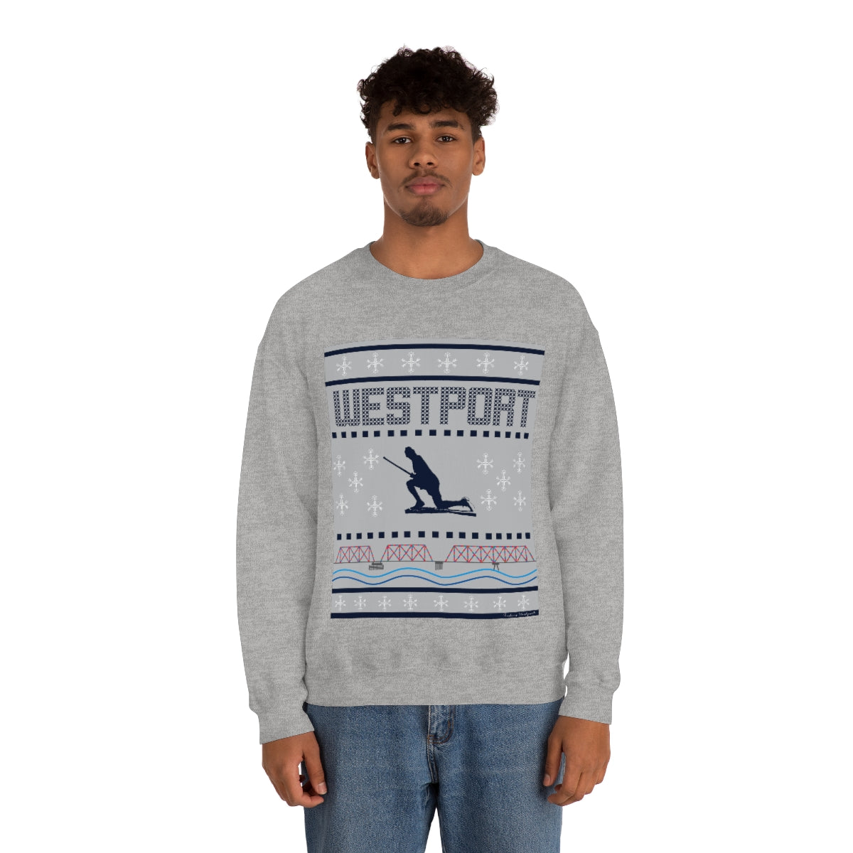 Westport Ugly Holiday Blue / White  Unisex Heavy Blend™ Crewneck Sweatshirt