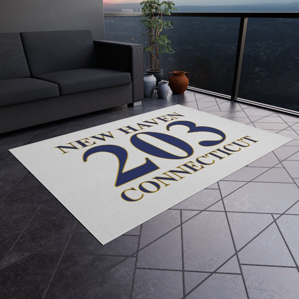 New Haven 203  Connecticut Outdoor Rug New Haven 203 Collection. Inspired by the Connecticut flag and the 203! Show off for your pride for Connecticut and Hartford!   Proceeds of this collection go to help build Finding Connecticut’s website and brand. • Free USA shipping   Click here to go to our home page 