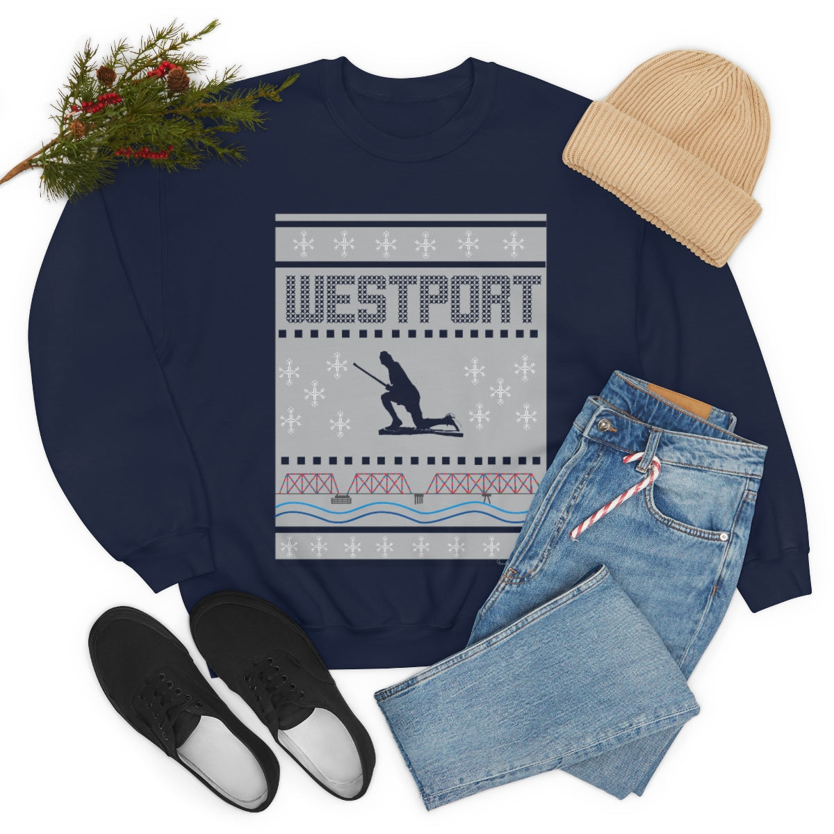 Westport Ugly Holiday Blue / White  Unisex Heavy Blend™ Crewneck Sweatshirt