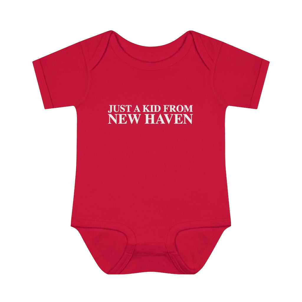 Just a kid from New Haven Infant Baby Rib Bodysuit