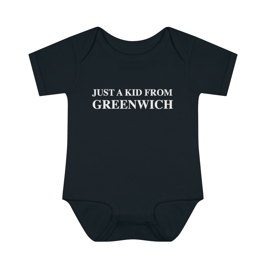 Just a kid from Greenwich Infant Baby Rib Bodysuit