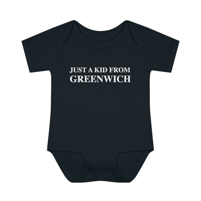 Just a kid from Greenwich Infant Baby Rib Bodysuit