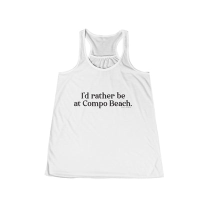 I'd rather be at Compo Beach. Women's Flowy Racerback Tank