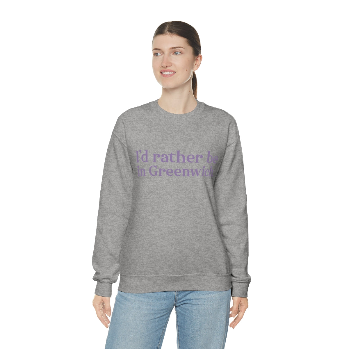 I'd rather be in Greenwich. Unisex Heavy Blend™ Crewneck Sweatshirt - Purple Print