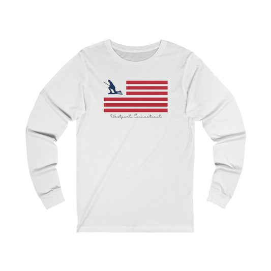 Westport Connecticut long sleeve shirt.  Minuteman Flag (front) Unisex Jersey Long Sleeve Tee