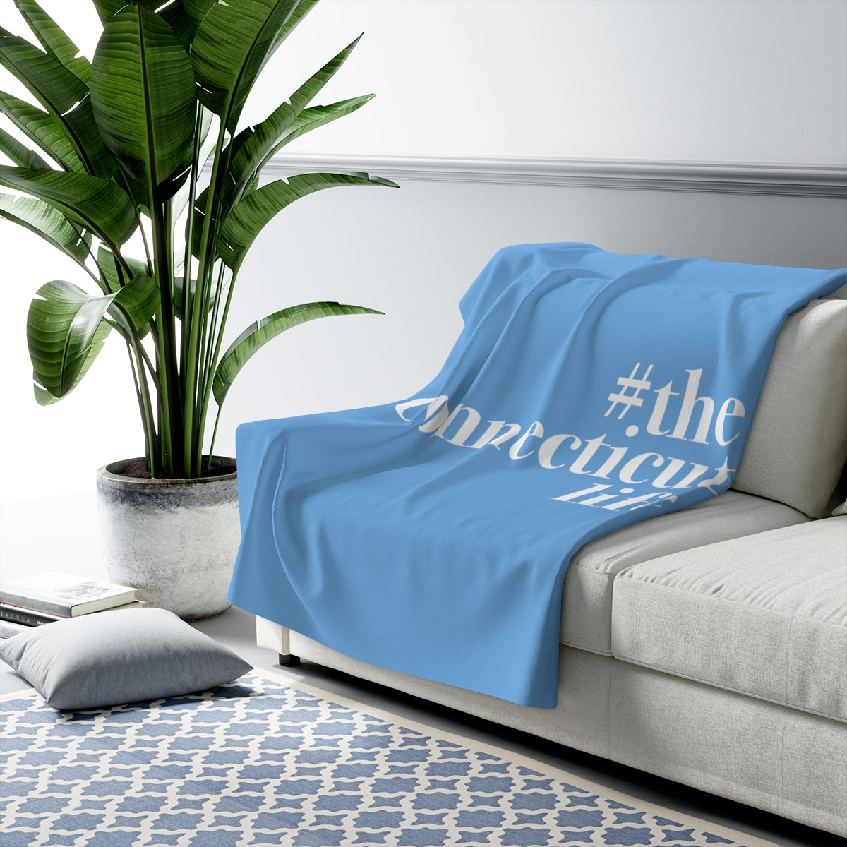 #theconnecticutlife Sherpa Fleece Blanket - White Font