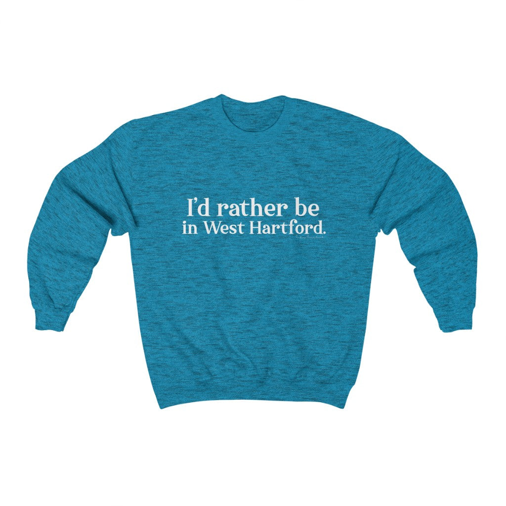 I’d rather be in West Hartford Sweatshirt.   West Hartford Connecticut tee shirts, hoodies sweatshirts, mugs, and other apparel, home gifts, and souvenirs. Proceeds of this collection go to help Finding Connecticut’s brand. Free USA shipping. 