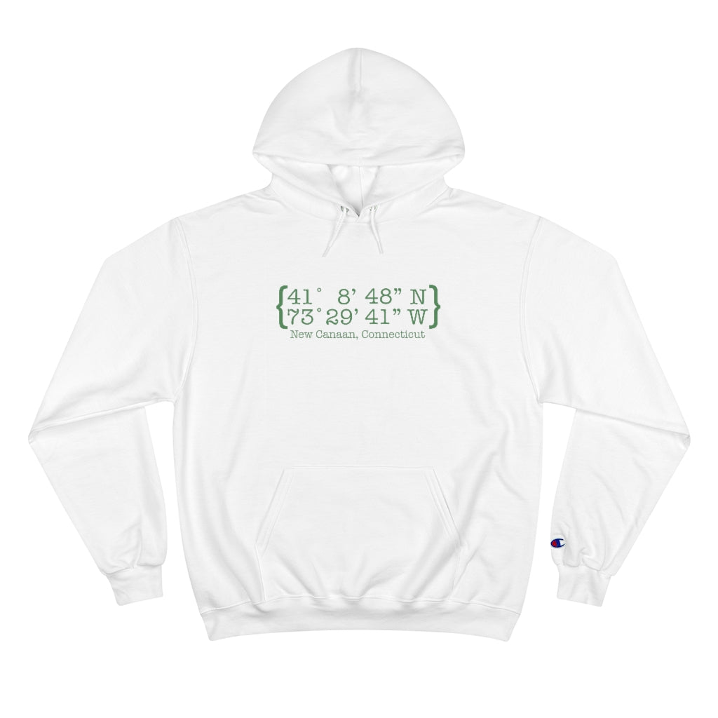 New Canaan Coordinates Champion Hoodie  Does New Canaan, Connecticut always have a special place in your heart. The Coordinates collection marks the spot for the special place you have ties to.   Proceeds helps grow Finding New Canaan and Finding Connecticut's brand grow. 