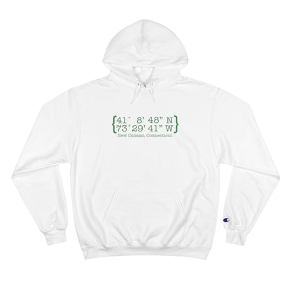 New Canaan Coordinates Champion Hoodie  Does New Canaan, Connecticut always have a special place in your heart. The Coordinates collection marks the spot for the special place you have ties to.   Proceeds helps grow Finding New Canaan and Finding Connecticut's brand grow. 