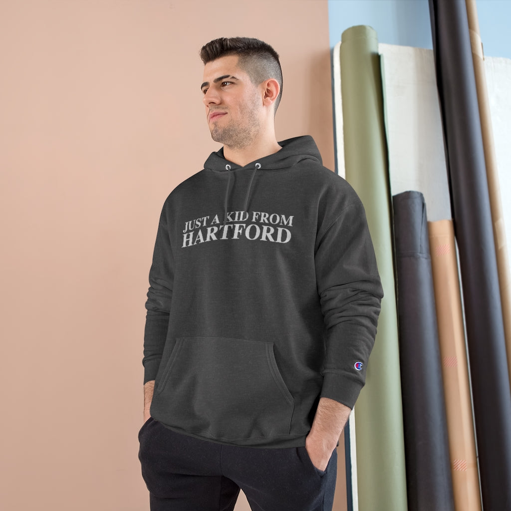 Just a kid from Hartford Champion Hoodie  Did you grow up in Hartford, Connecticut? Or know of someone who did? This collection is for someone who has those special Hartford memories.  Proceeds help grow Finding Connecticut's website and brand.   Click here to go back to our home page. 