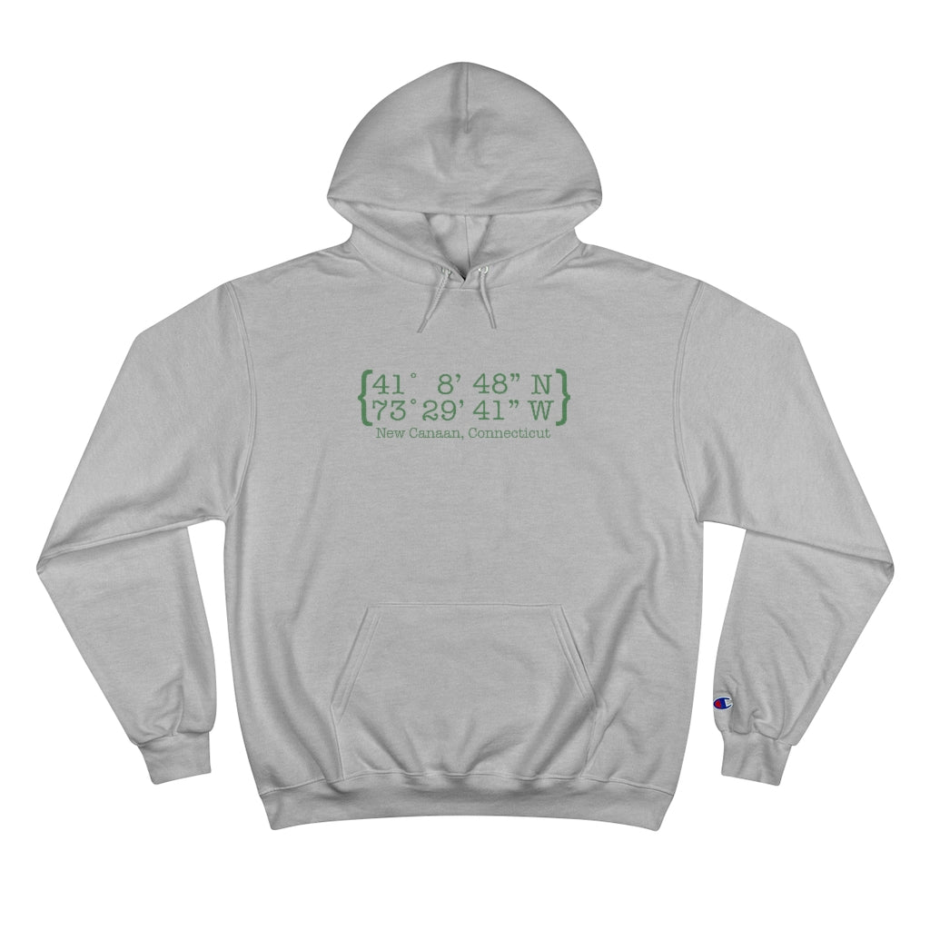 New Canaan Coordinates Champion Hoodie  Does New Canaan, Connecticut always have a special place in your heart. The Coordinates collection marks the spot for the special place you have ties to.   Proceeds helps grow Finding New Canaan and Finding Connecticut's brand grow. 