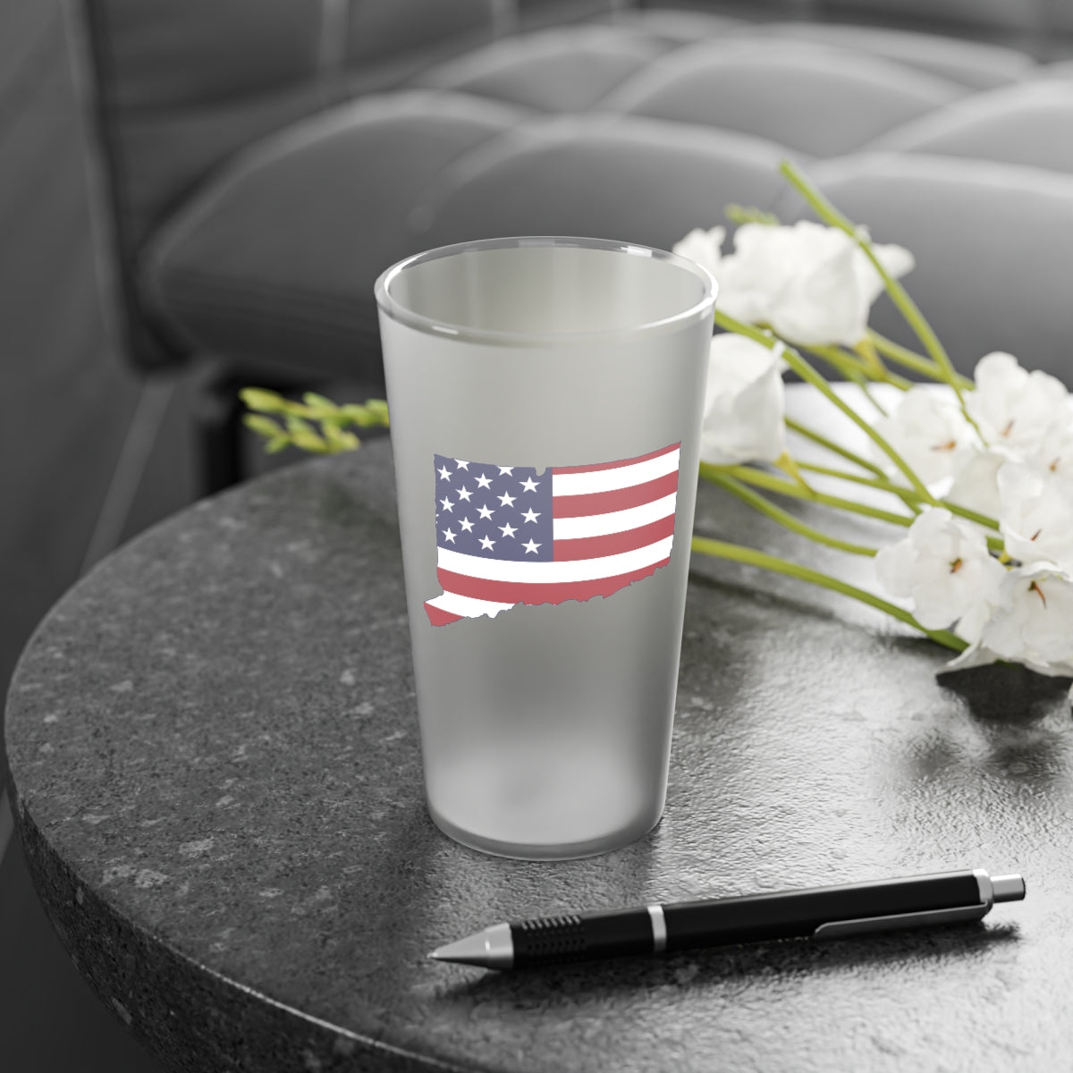 Connecticut American Flag Frosted Pint Glass, 16oz