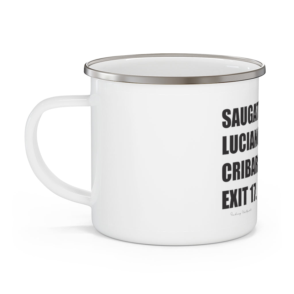 Saugatuck Ave. Luciano Park. Cribari Bridge. Exit 17. Enamel Camping Mug  How do you say Westport without saying Westport? Westport, Connecticut is filled with unique aspects. Each providing different elements that make up the town from historic to modern traditions.   Proceeds of this collection goes to help build Finding Westport and Finding Connecticut's  brands. 