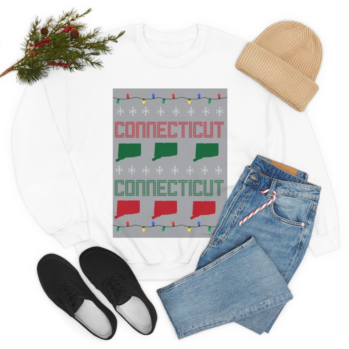 Connecticut Ugly Holiday Unisex Heavy Blend™ Crewneck Sweatshirt