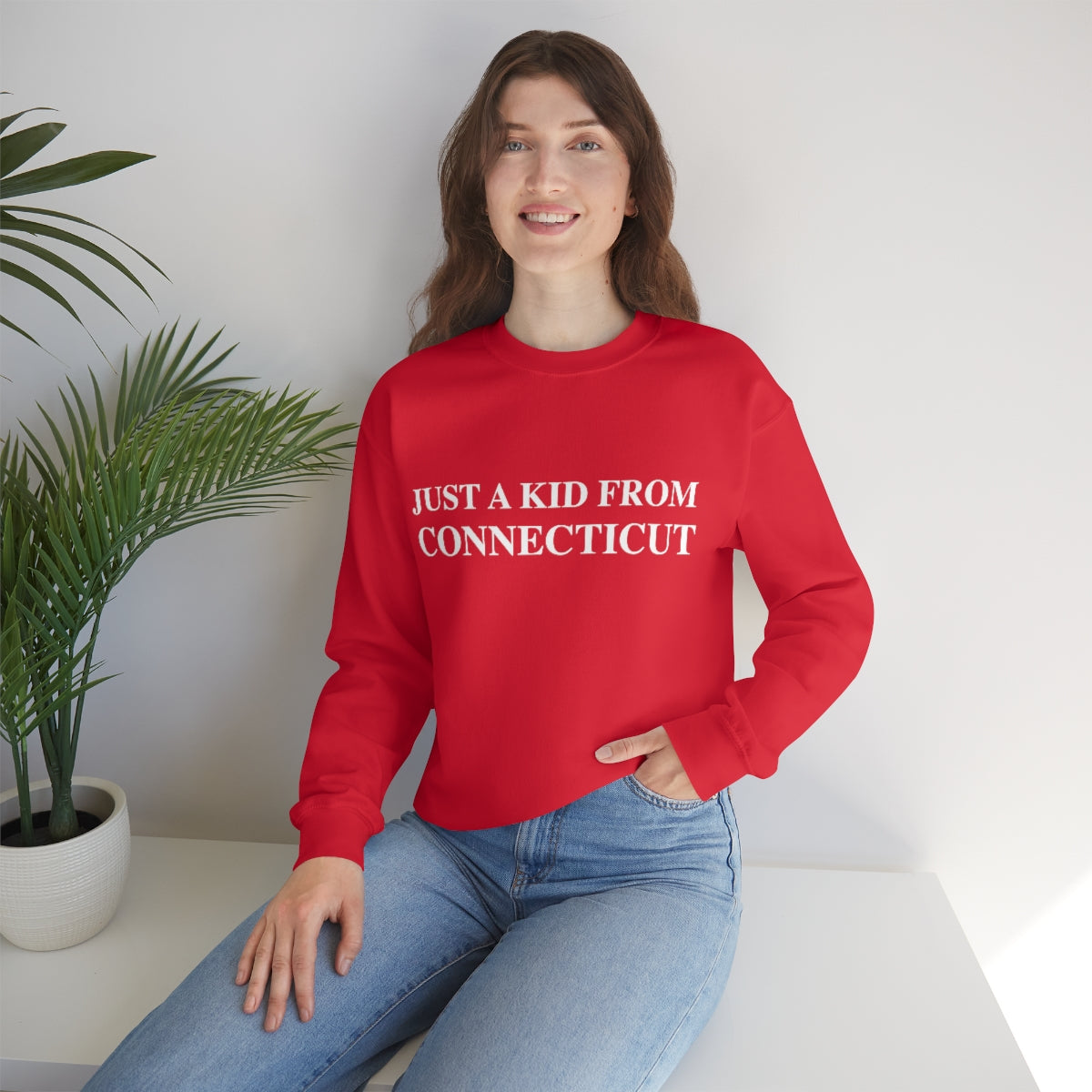 Just a Kid from Connecticut Unisex Heavy Blend™ Crewneck Sweatshirt - White Font