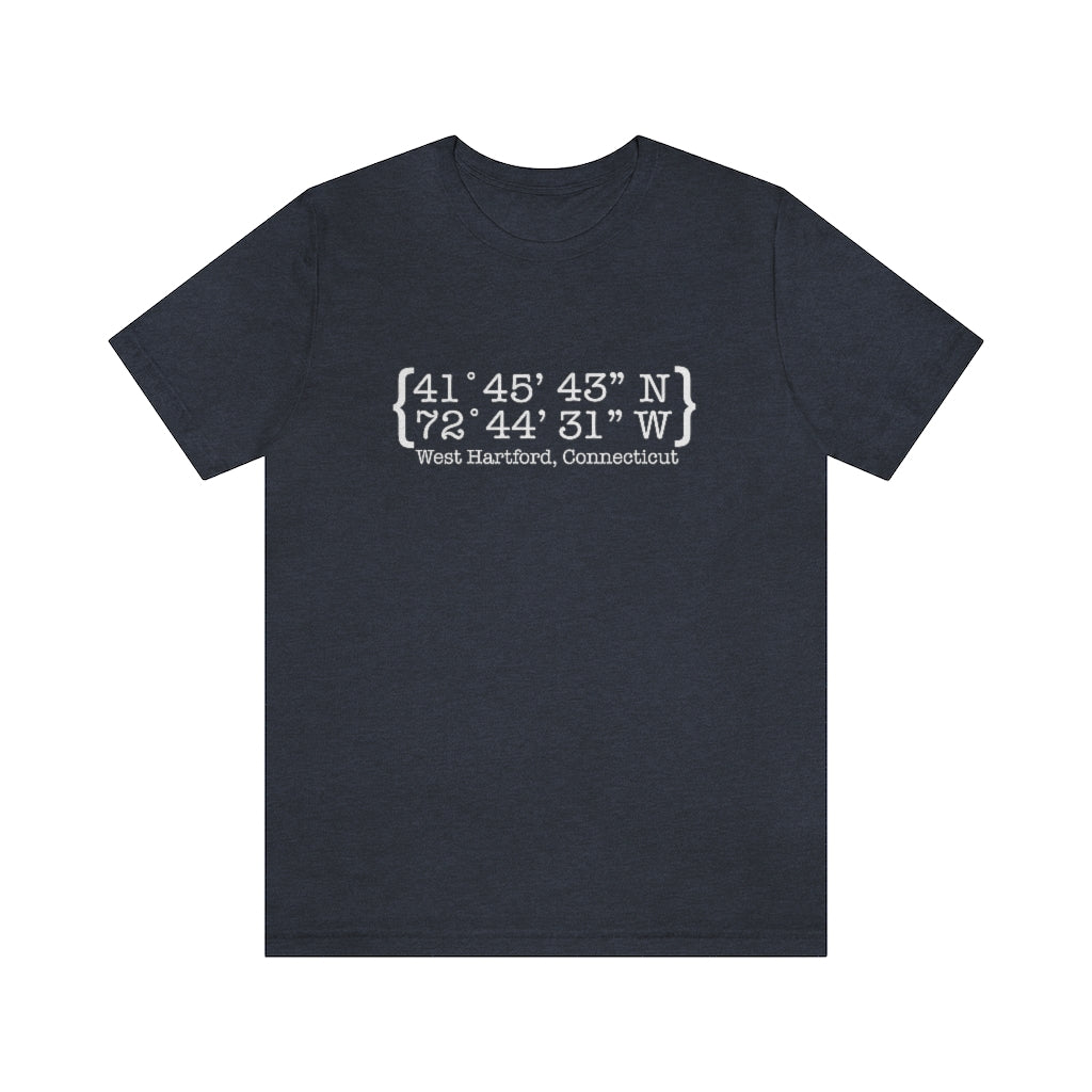 West Hartford Coordinates tee shirt.  West Hartford Connecticut tee shirts, hoodies sweatshirts, mugs, other apparel, home gifts, and souvenirs. Proceeds of this collection go to help Finding Connecticut’s brand. Free USA shipping. 