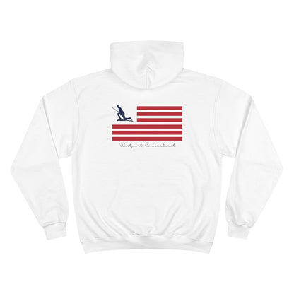 Westport Connecticut hoodie. Minuteman Flag (back) Champion Hoodie