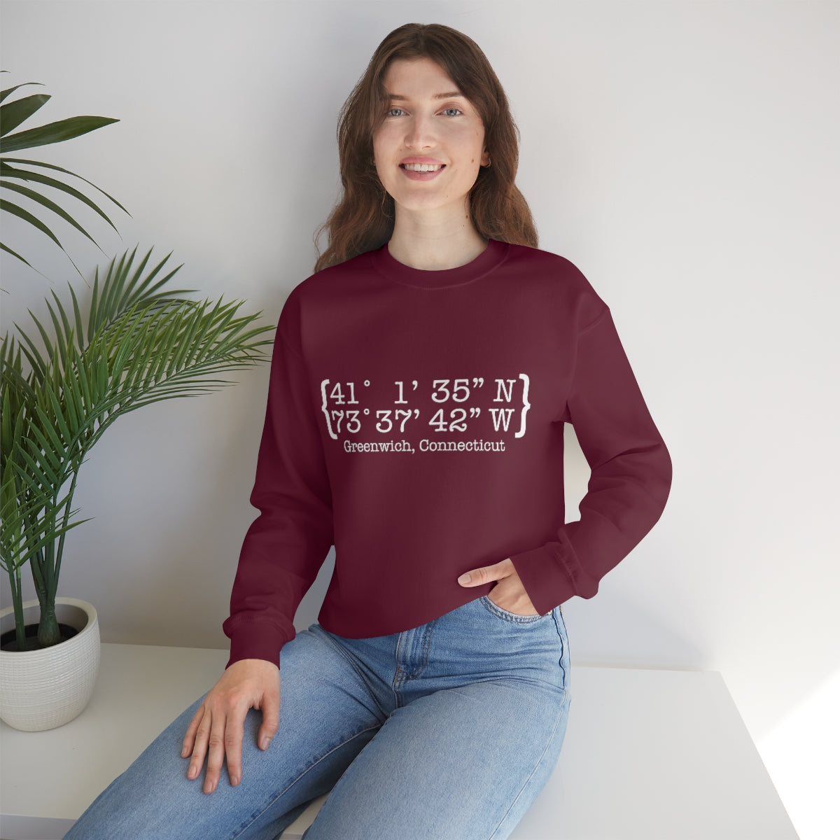 Greenwich Coordinates Unisex Heavy Blend™ Crewneck Sweatshirt - White Print