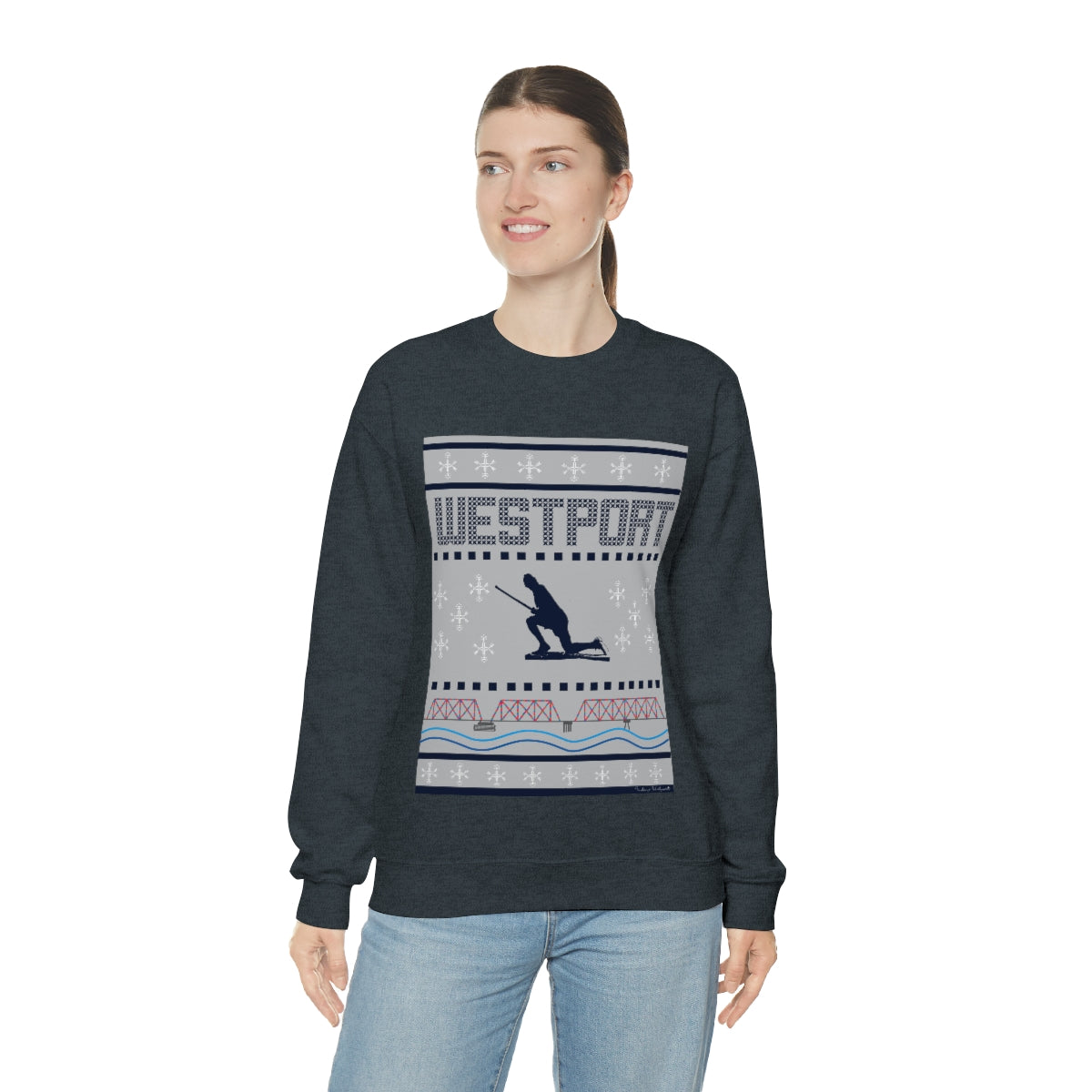 Westport Ugly Holiday Blue / White  Unisex Heavy Blend™ Crewneck Sweatshirt