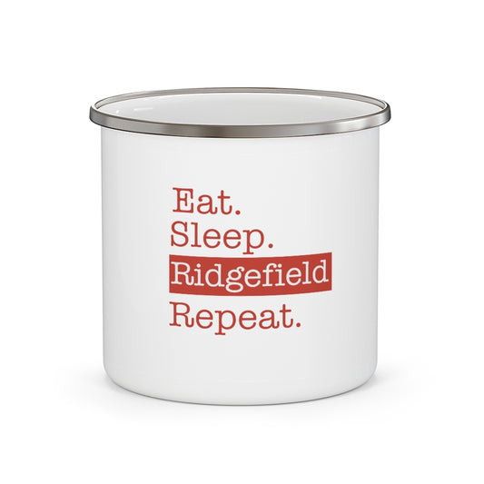 Eat. Sleep. Ridgefield. Repeat. Enamel Camping Mug