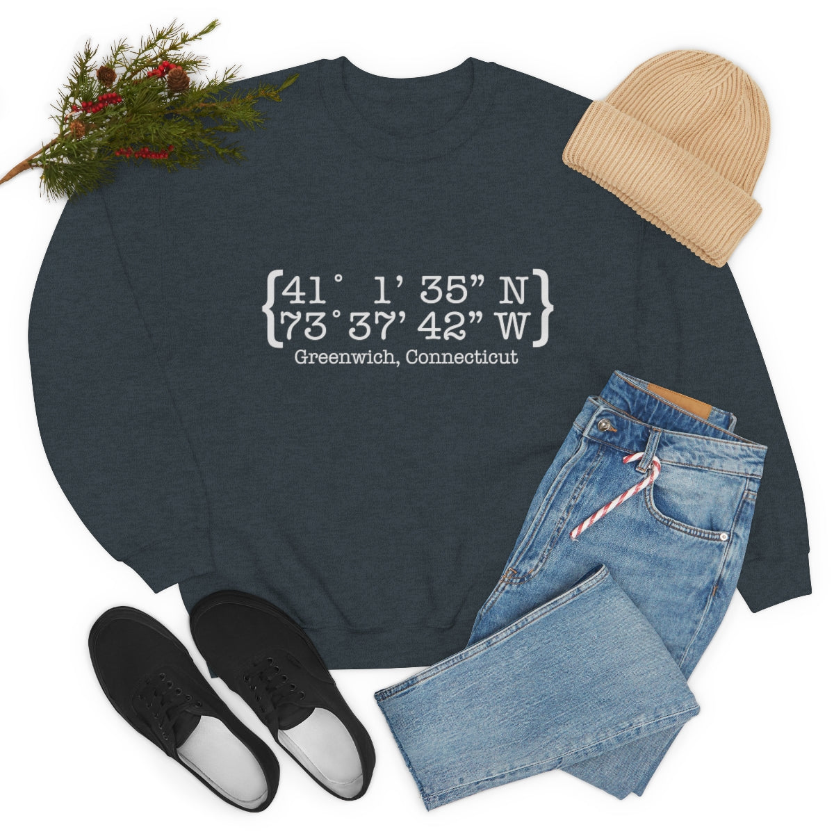 Greenwich Coordinates Unisex Heavy Blend™ Crewneck Sweatshirt - White Print