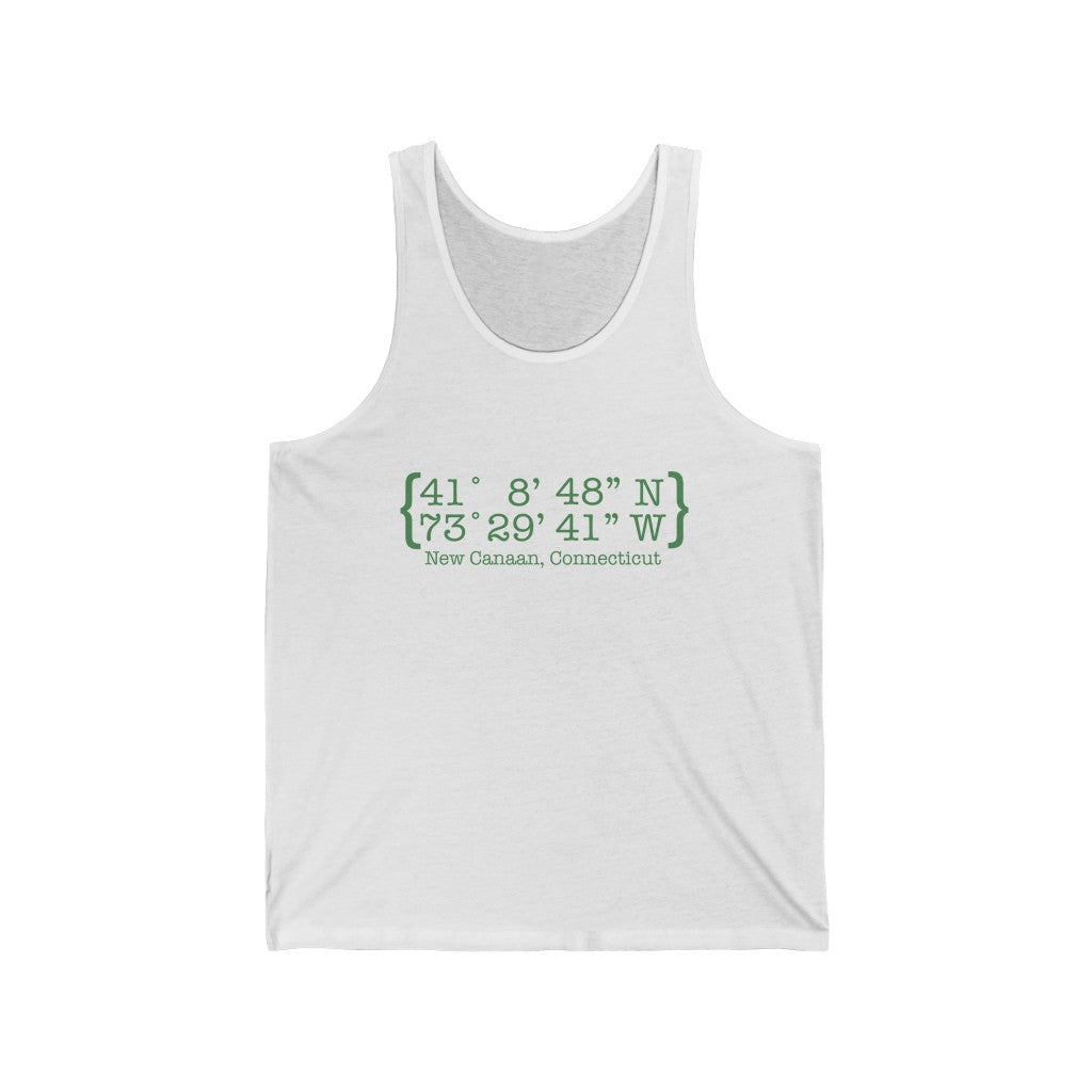 New Canaan Coordinates Unisex Jersey Tank  Does New Canaan, Connecticut always have a special place in your heart. The Coordinates collection marks the spot for the special place you have ties to.   Proceeds helps grow Finding New Canaan and Finding Connecticut's brand grow. 