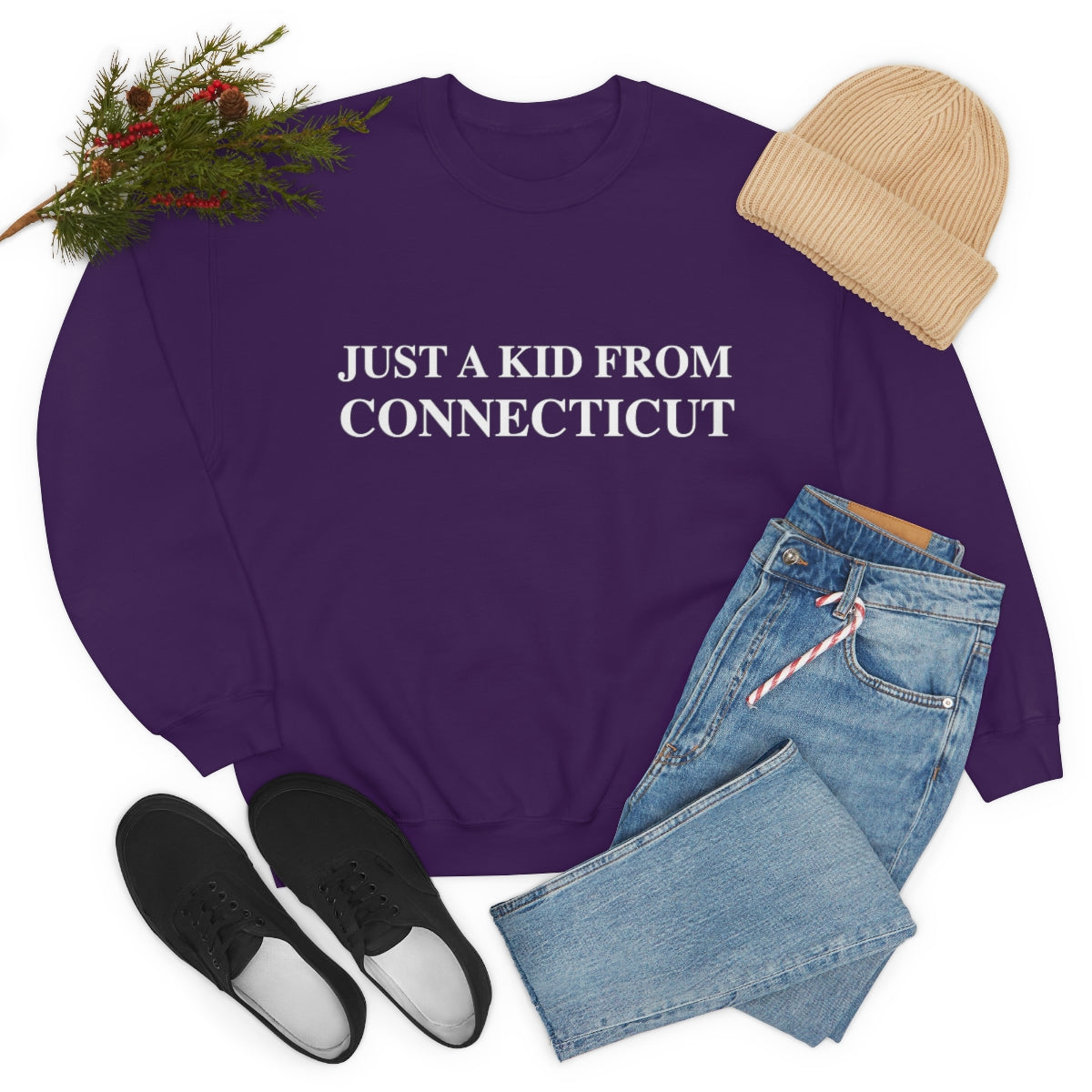 Just a Kid from Connecticut Unisex Heavy Blend™ Crewneck Sweatshirt - White Font