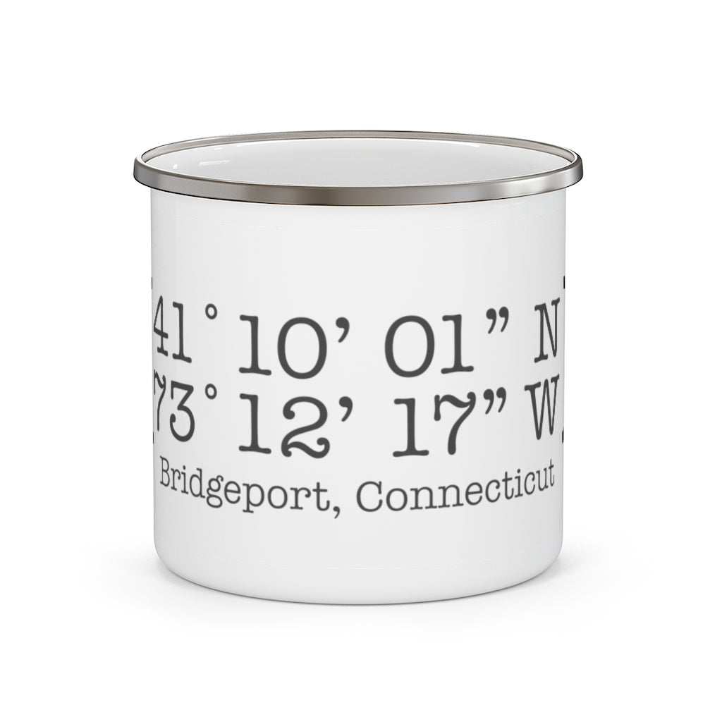 Bridgeport Coordiantes camping mug  // bridgeport, Connecticut // Finding Conencticut
