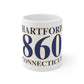 Hartford 860 Connecticut White Ceramic Mug 860 Hartford Collection. Inspired by the Connecticut flag and the 860! Show off for your pride for Connecticut and Hartford!   Proceeds of this collection go to help build Finding Connecticut’s website and brand. • Free USA shipping   Click here to go to our home page 

Hartford 860 Connecticut // Hartford Connecticut mug // finding connecticut 