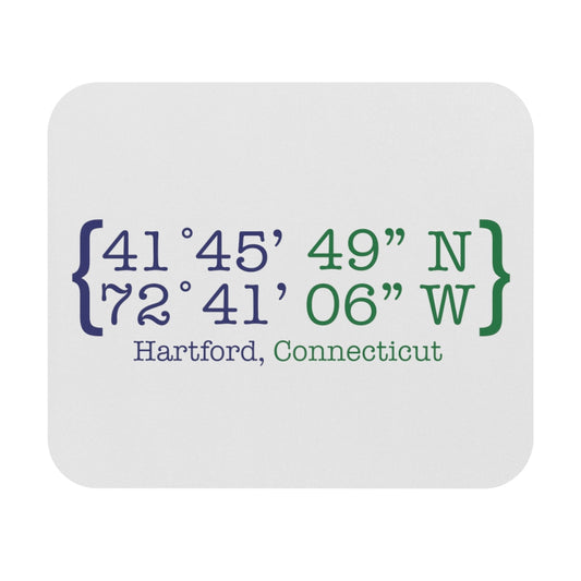 Hartford Coordinates Mouse Pad (Rectangle)  Proceeds help grow Finding Connecticut's website and brand.   Click here to return to our home page.

Hartford Coodinates mouse pad // hartford connecticut mouse pad /// finding connecticut