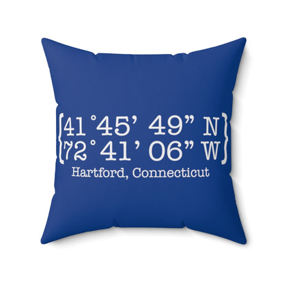 Hartford Coordinates Spun Polyester Square Pillow  Proceeds help grow Finding Connecticut's website and brand.   Click here to return to our home page.

Hartford Coordinates // Hartford CT pillow // finding Connecticut 