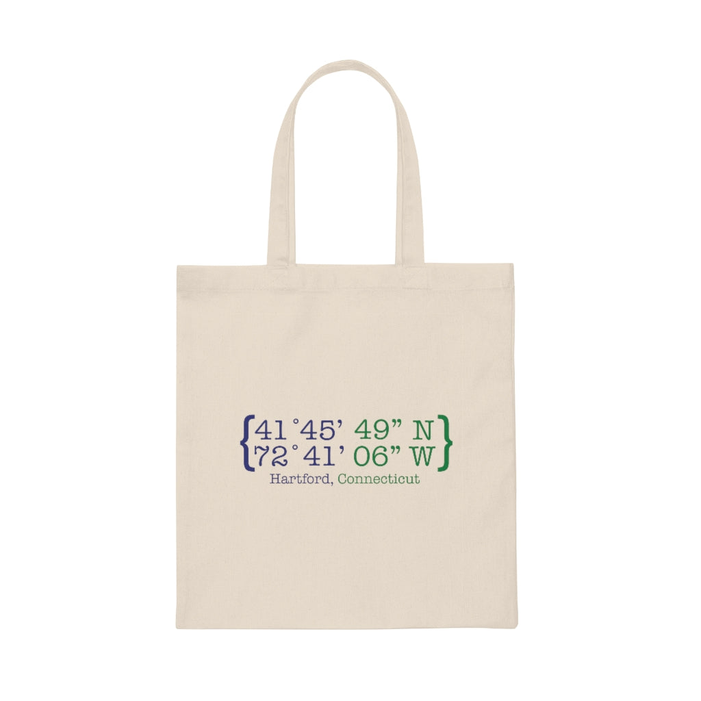 Hartford Coordinates Canvas Tote Bag  Proceeds help grow Finding Connecticut's website and brand.   Click here to return to our home page. 

Hartford Coordinates // Hartford Connecticut tote bag // finding conneticut 
