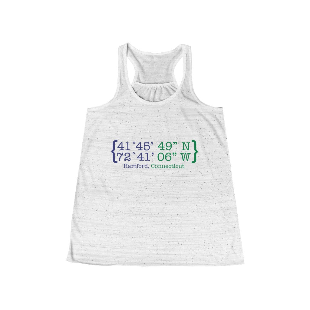  Hartford Coordinates Women's Flowy Racerbank Tank  Proceeds help grow Finding Connecticut's website and brand.   Click here to return to our home page.

 Hartford Coordinates // hartford Connecticut womens tank top shirt // finding connecticut 