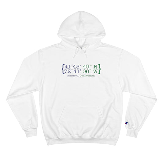 Hartford Coordinates Champion Hoodie  Proceeds help grow Finding Connecticut's website and brand.   Click here to return to our home page. 

Hartford Coordinates// hartford connecticut champion hoodie sweatshirt // finding connecticut 