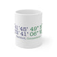 Hartford Coordinates White Ceramic Mug  Proceeds help grow Finding Connecticut's website and brand.   Click here to return to our home page. 

Hartford Coordinates // hartford connecticut coffee mug // finding connecticut