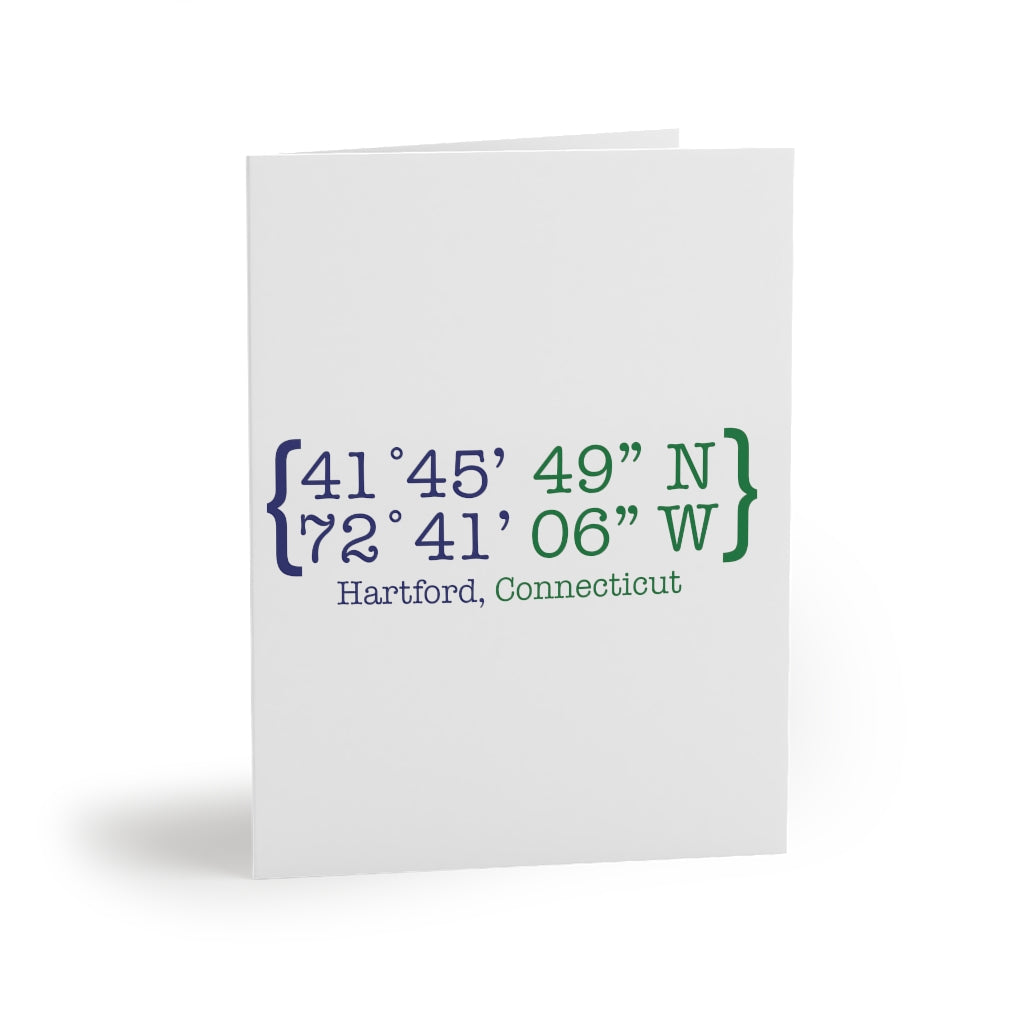 Hartford Coordinates Greeting Cards (8, 16, and 24 pcs)  Proceeds help grow Finding Connecticut's website and brand.   Click here to return to our home page.

Hartford Coordinates  // hartford connecticut greeting cards // finding connecticut