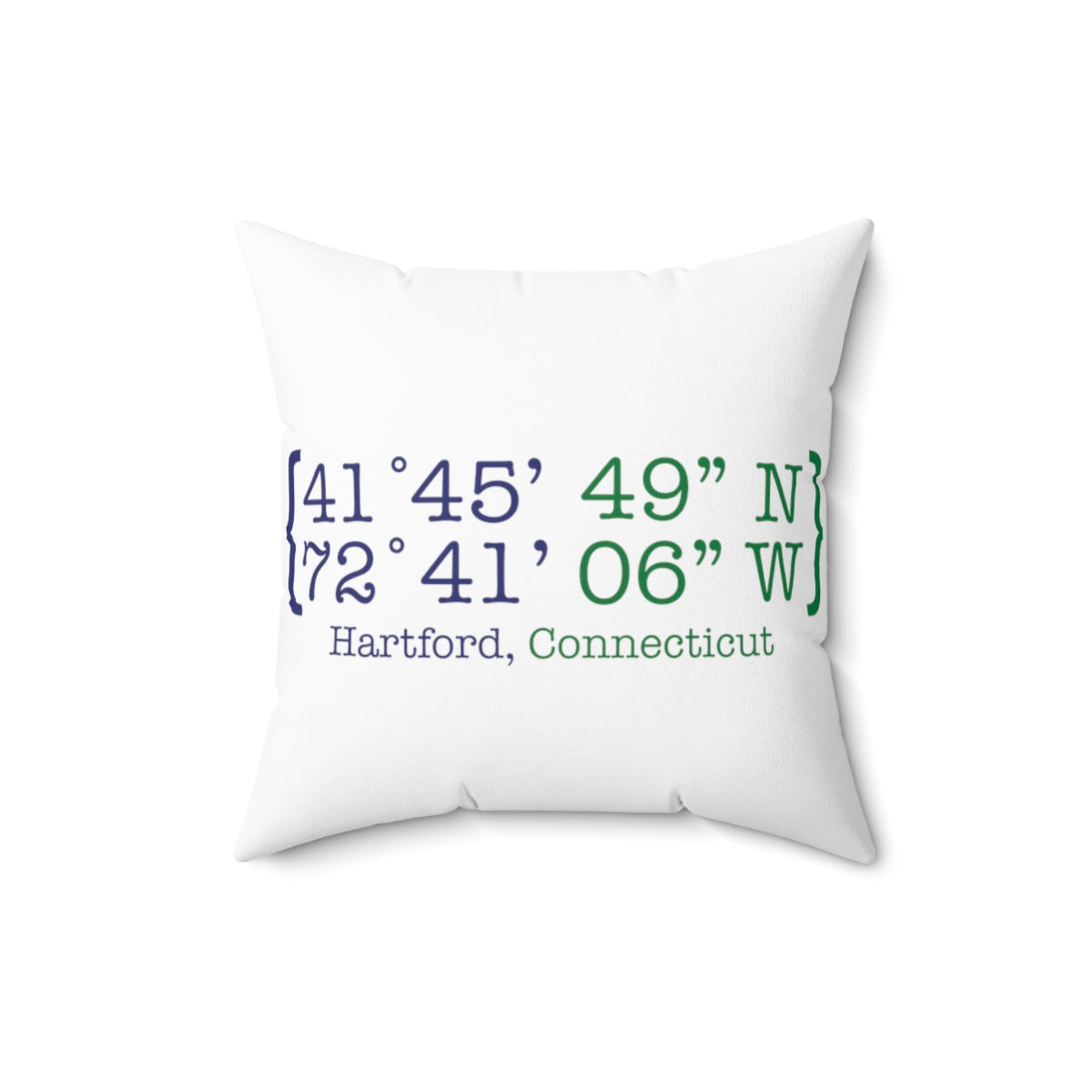 Hartford Coordinates Spun Polyester Square Pillow  Proceeds help grow Finding Connecticut's website and brand.   Click here to return to our home page.

Hartford Coordinates // hartford connecticut pillow // finding connecticut 