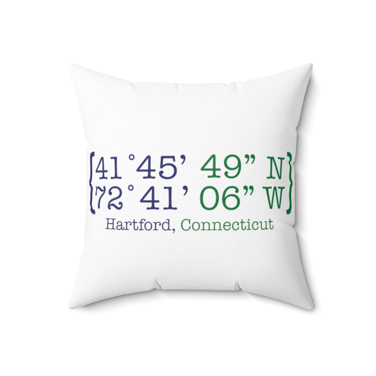 Hartford Coordinates Spun Polyester Square Pillow  Proceeds help grow Finding Connecticut's website and brand.   Click here to return to our home page.

Hartford Coordinates // hartford connecticut pillow // finding connecticut 