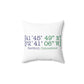 Hartford Coordinates Spun Polyester Square Pillow  Proceeds help grow Finding Connecticut's website and brand.   Click here to return to our home page.

Hartford Coordinates // hartford connecticut pillow // finding connecticut 