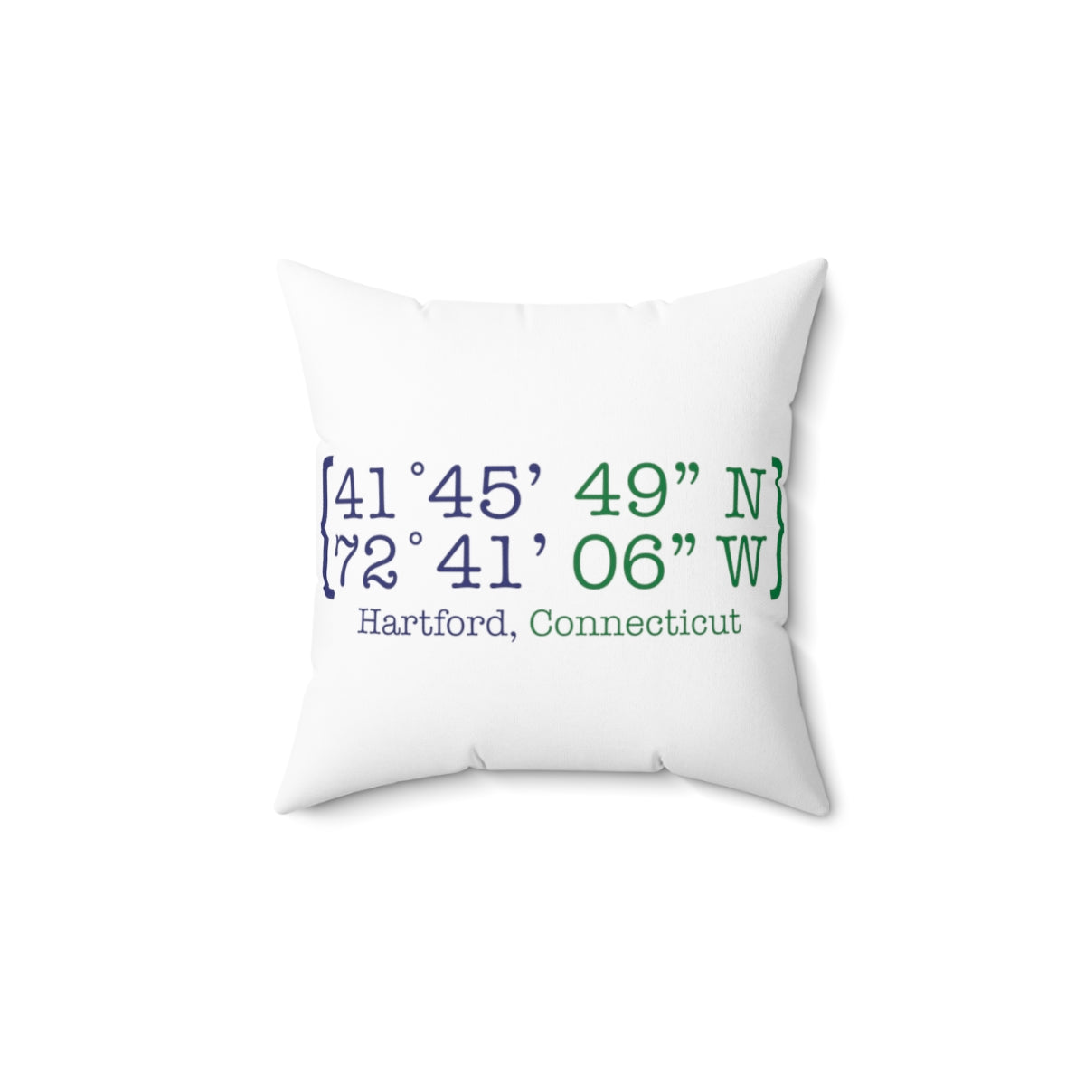 Hartford Coordinates Spun Polyester Square Pillow  Proceeds help grow Finding Connecticut's website and brand.   Click here to return to our home page.

Hartford Coordinates // hartford connecticut pillow // finding connecticut 