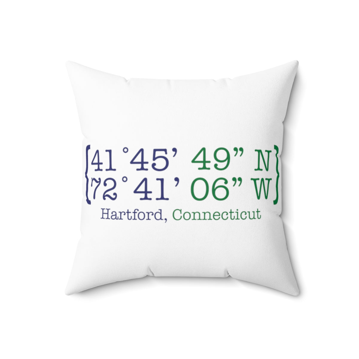 Hartford Coordinates Spun Polyester Square Pillow  Proceeds help grow Finding Connecticut's website and brand.   Click here to return to our home page.

Hartford Coordinates // hartford connecticut pillow // finding connecticut 