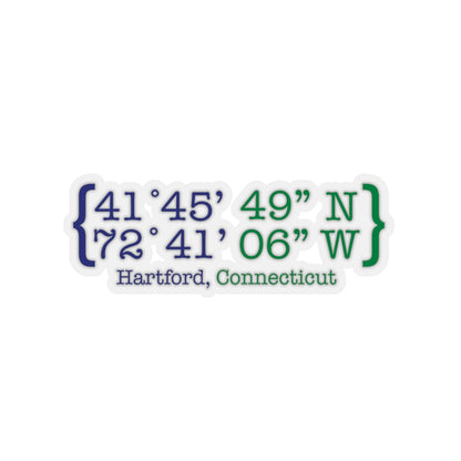 Hartford Coordinates Kiss-Cut Stickers  Proceeds help grow Finding Connecticut's website and brand.   Click here to return to our home page.

Hartford Coordinates // hartford connecticut stickers // finding connecticut 